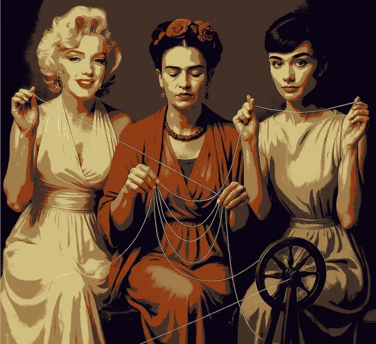 Las Moiras del siglo XX - Tríptico Frida Audrey Marilyn por Rosniel Abril